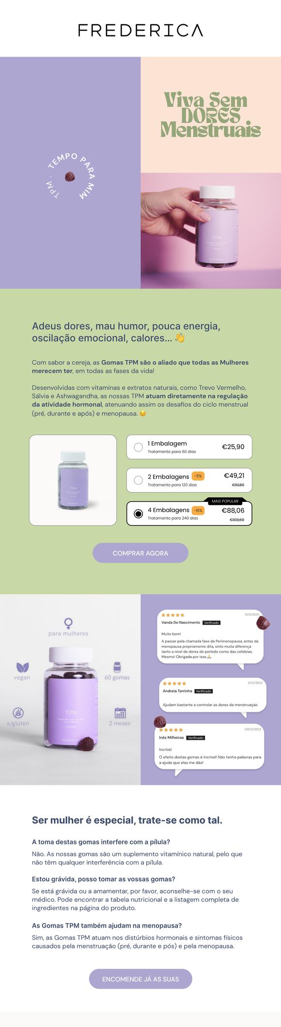Email desenhado para Frederica